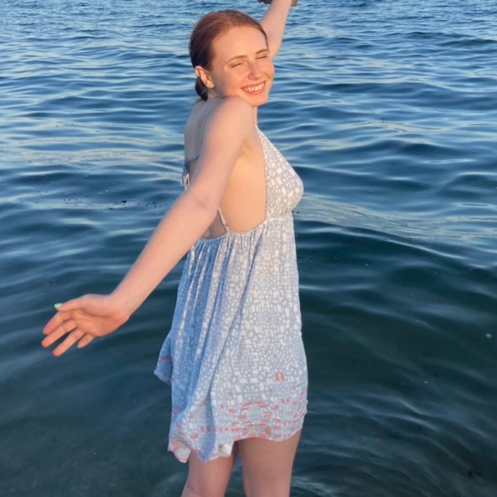 Blue open back mini dress
